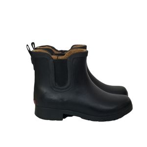 Chooka Delridge Womens Matte Black Fur Lined Chelsea Style Rain Boots Size 7